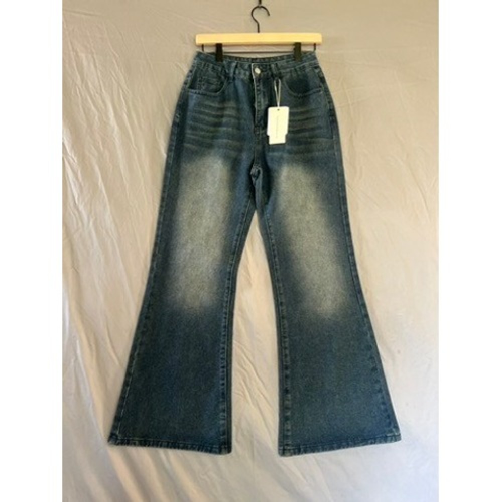 Commense High Waisted Wide Leg Flare Jeans Blue Wash XS NWT
